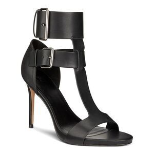 AAJ BY AMINAH Womens Black Double Zahra Open Toe Stiletto Heeled Sandal 9.5 M